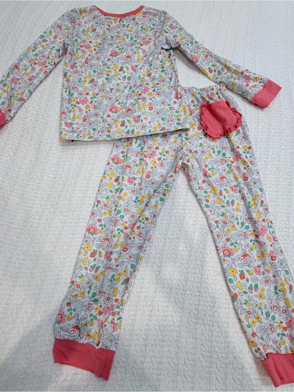 Girls' Floral Pink-Trim Long Sleeve Pajama Set